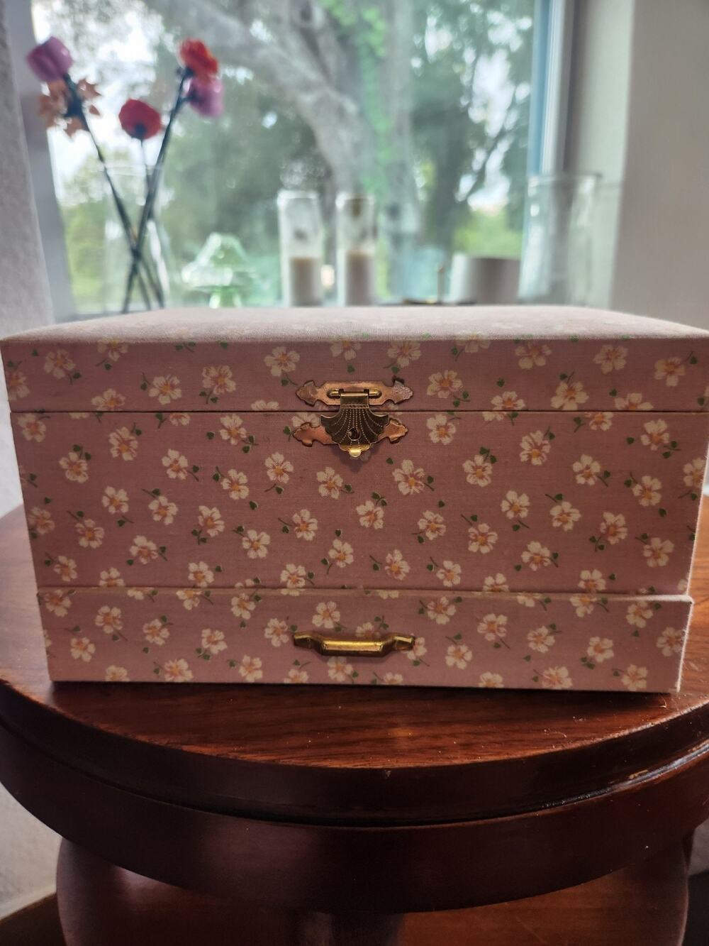 Vintage 1970s Ballerina Music Jewelry Box Love Story Pink Floral Japan